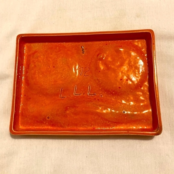 Orange speckled salt and pepper shakers with the tray vintage kitschy 70s BoHo - Picture 6 of 7